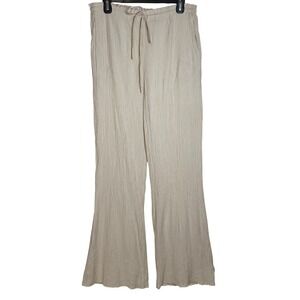 Zara Womens Wide Leg Textured Palazzo Style Pants Cream L Boho Elastic Waist